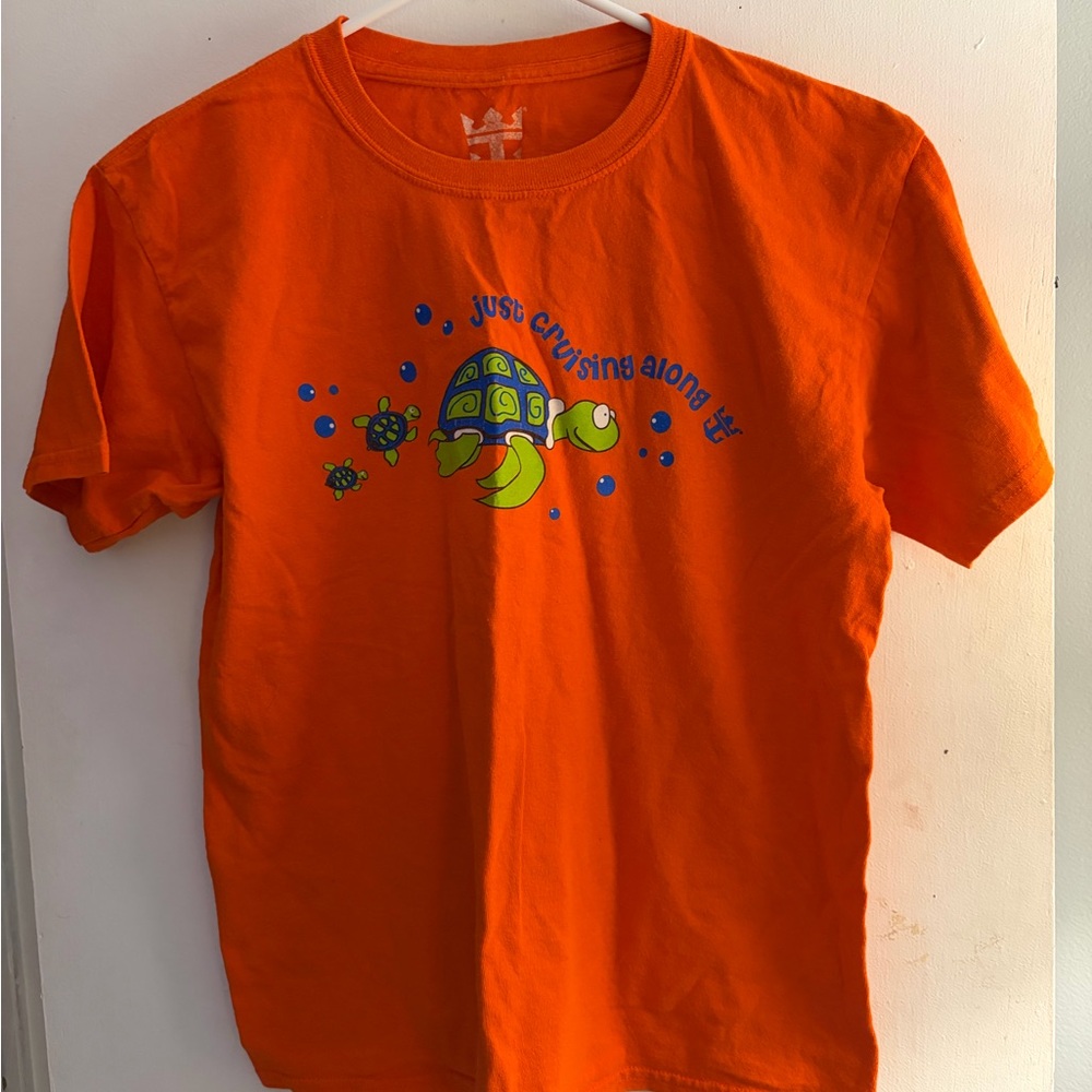 Vibrant Orange Kids Tee with Turtle Print